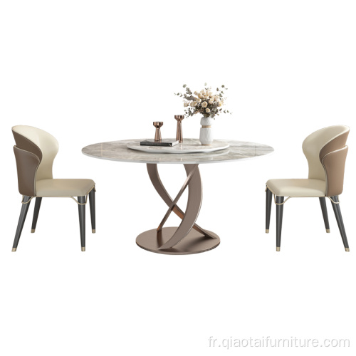 Table de salle à manger ronde en marbre de fer de luxe avec plateau tournant